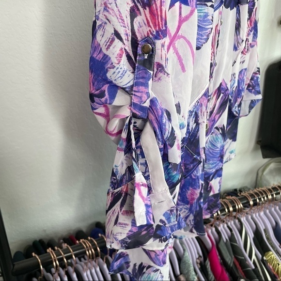 𝅺jennifer Lopez Sheer Purple Butterfly Ruffle Blouse - Picture 2 of 6